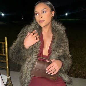 Zara Burgundy Maxi Dress with Faux Fur Coat